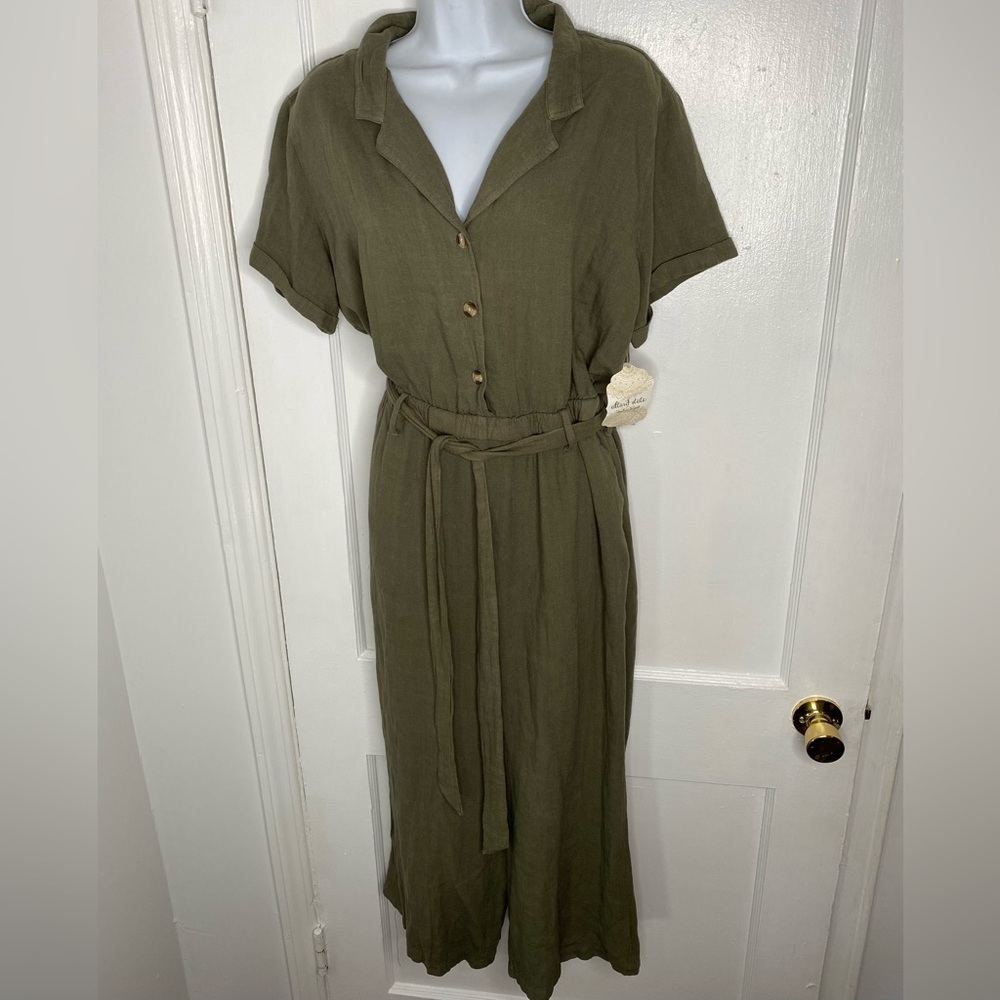 ALTAR’D STATE NWT Olive Green Button-Up Belted Dress Large